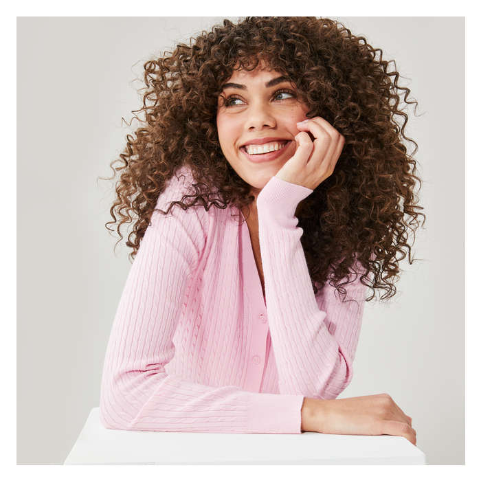 Women's Cable Knit Cardigan - Pale Pink